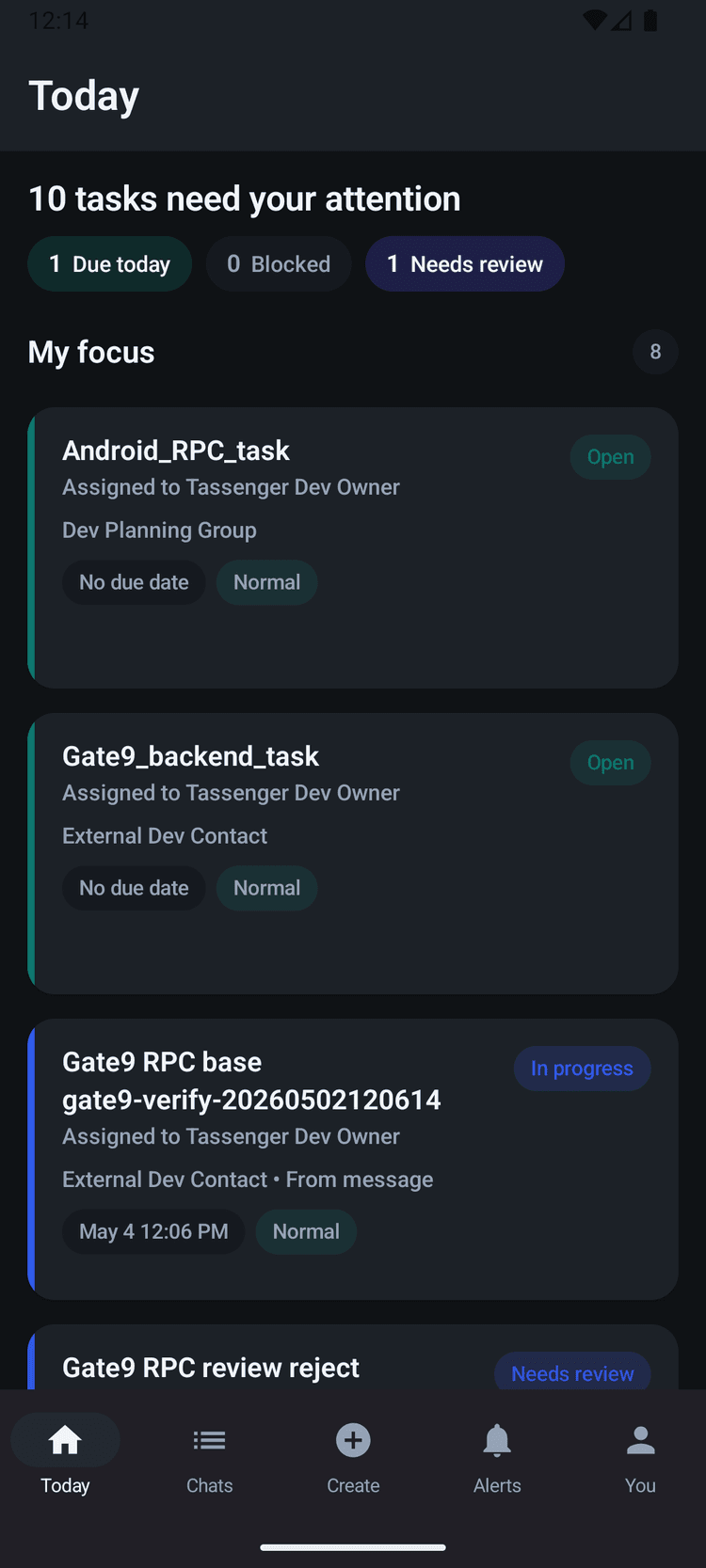 Tassenger Today screen